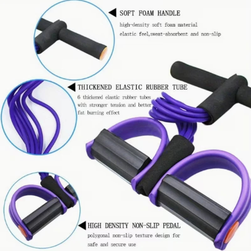 Puller Resistance Bands, 6 Tubes Elastic Yoga Pedal Puller Resistance Bands for Abdominal Waist Arm Leg Stretching Slimming Trai