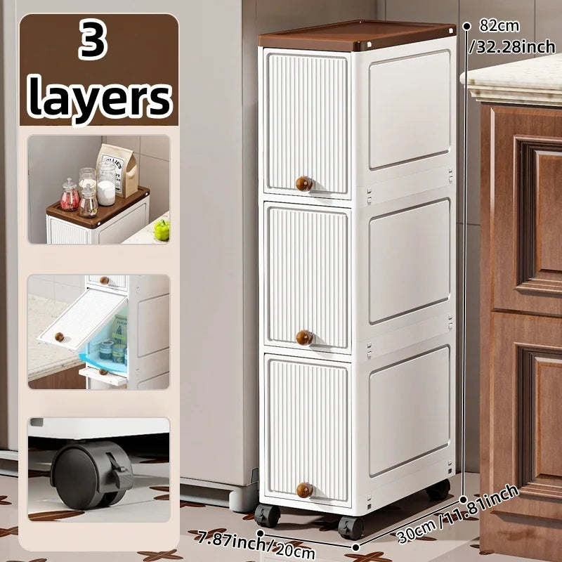 Storage Queen 20cm-Flip lid slit storage cabinet, kitchen slit shelf, bathroom multi-layer plastic snack cabinet, narrow-edge storage cabinet