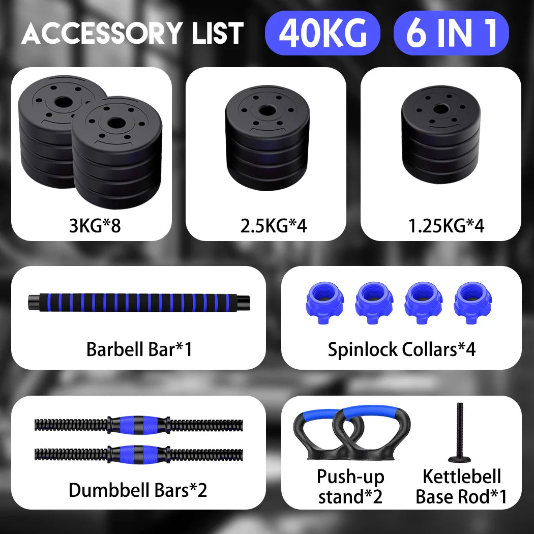 PORIYA 20kg 40kg Dumbbell Set Adjustable Barbell Kettlebell Home Gym Fitness