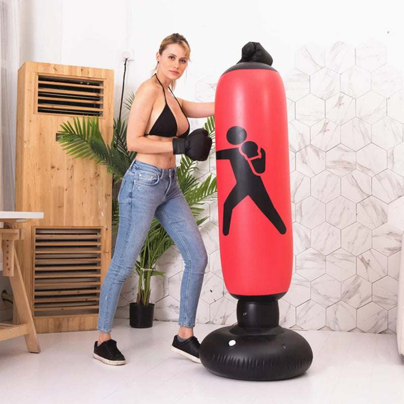 160cm Adults Children Inflatable Boxing Bag Kids Boxing Punch Kicking Sandbag Decompression Fitness Equipment