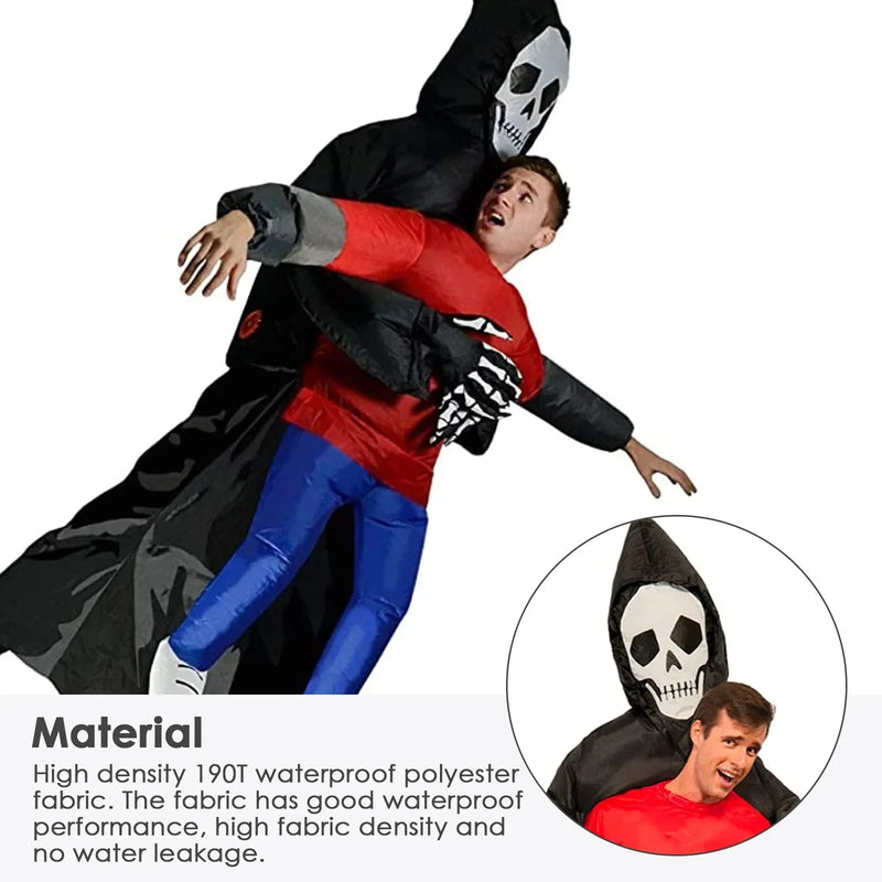 Adult Inflatable Grim Reaper Carrying Person Costume Scary Halloween Cosplay Outfit for Party, Pranks, Performances & Stage Shows