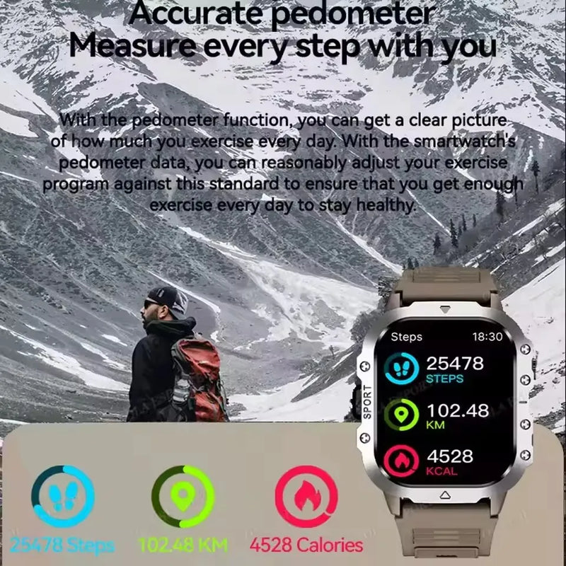 New Military Style Smart Watch Men's Flashlight Bluetooth Call & more features