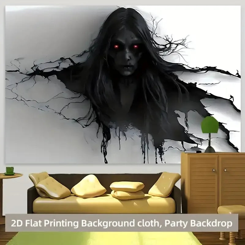 3D Horror Ghost Tapestry – Red-Eyed Phantom Wall Hanging, Halloween Haunted House Decor for Bedroom, Dorm, Parties & Background Displays