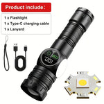 Gondiah Camping High Strong Power LED Flashlights USB Rechargeable Magnetic Tactical Torch with COB Side Light Camping Fishing Zoom Lantern