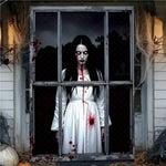 Halloween Horror Window Curtain Banner – Witch, Zombie & Ghost Hanging Decoration