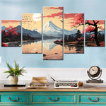 Canvasist 5 Pieces HD Printed Wall Art Canvas Poster Vector Illustration of Japan Landscape Painting Abstract Home Deocration Picture