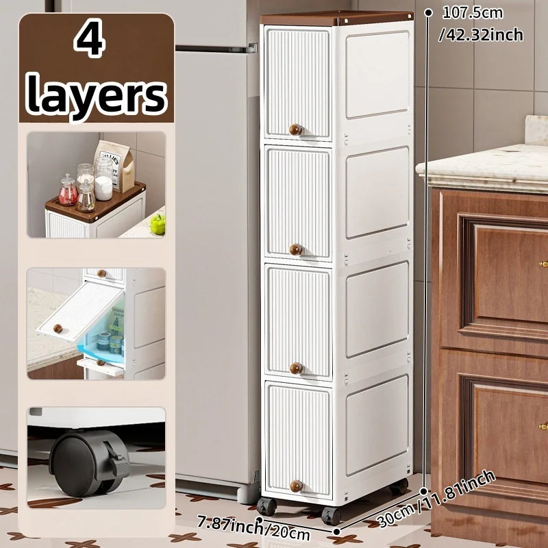 Storage Queen 20cm-Flip lid slit storage cabinet, kitchen slit shelf, bathroom multi-layer plastic snack cabinet, narrow-edge storage cabinet