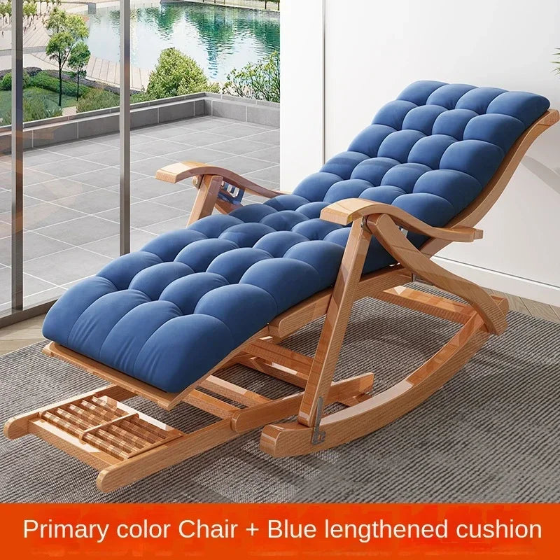 UVR Recliner Folding Rocking Chair Living Room Armchair Bed Office Lunch Break Nap Backrest Stool Bamboo Chaise Longue