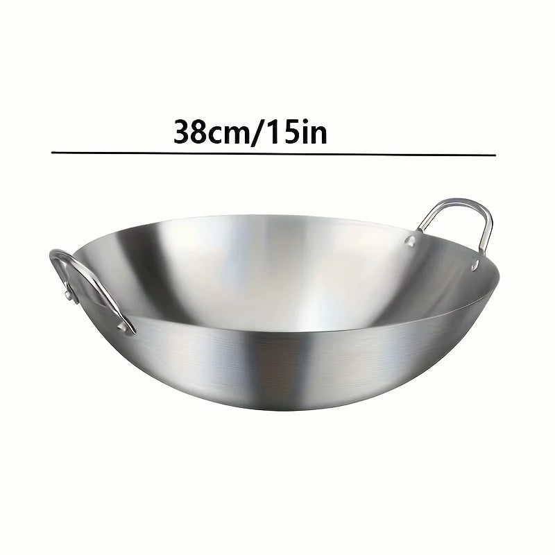 MasterBro 1pc Large Stainless-Steel Wok, Uncoated Thick High-Quality Durable Chef's Pan with Dual Handles, Easy to Clean