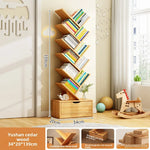 MOYU Tree Shaped Bookshelf with Cabinet Solid Wood Furniture Bookcase Floor Standing Narrow Storage Rack for Home Office Bedroom