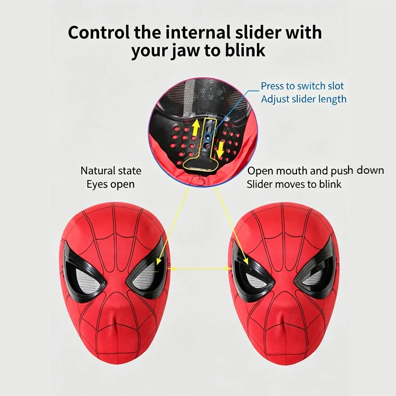 Halloween Spider-Man Mask with Operable Blink Eyes, Chin Control & Superhero Cosplay Headgear – Costume Prop & Gift