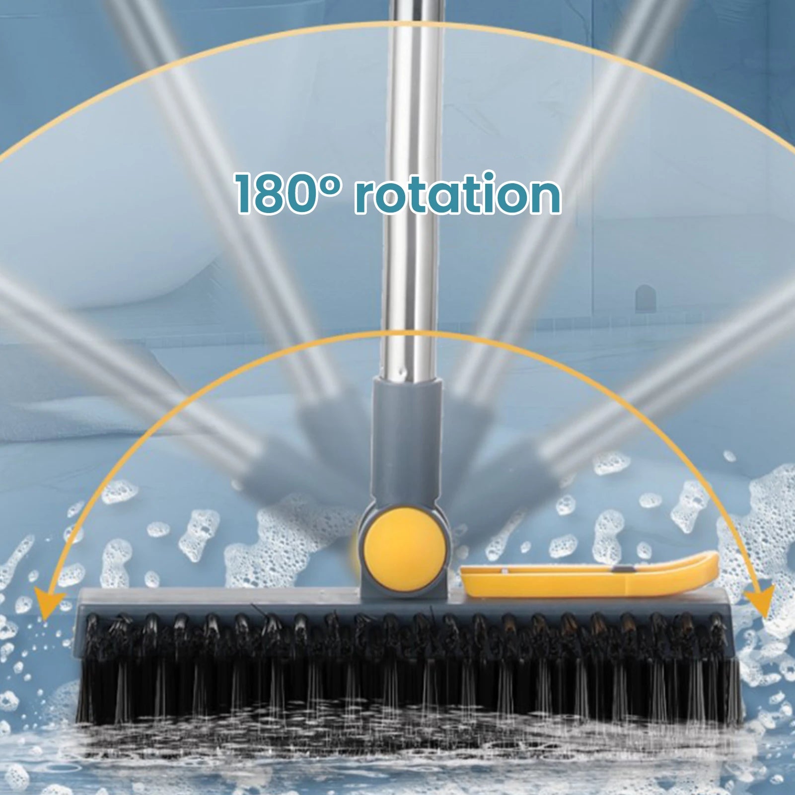 ACRDDK 3 in 1 Floor Scrub Brush 180 Degree Rotation with Adjustable V-Shaped Broom Long Handle Bathroom Kitchen Floor Crevice Cleaning