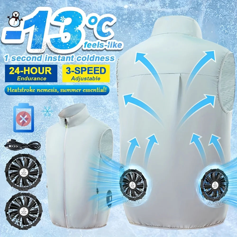 Lightweight Outdoor Cooling Vest - Men's 3-Speed 9-Blade Fan System for Camping, Fishing, Construction & Heat Relief
