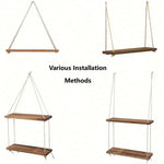 east Home Wooden Swing Hanging Hemp Rope Wall Shelve Mounted Floating Home Living Room Plant Flower Pot Tray Storage Garden Decoration