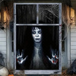 Halloween Horror Window Curtain Banner – Witch, Zombie & Ghost Hanging Decoration
