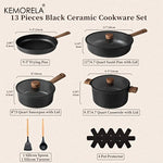 KEMORELA 13PCS Ceramic Cookware Set - Nonstick -Free Pots & Pans with Removable 360° Rotation Handles Stackable Black Set for All Stoves