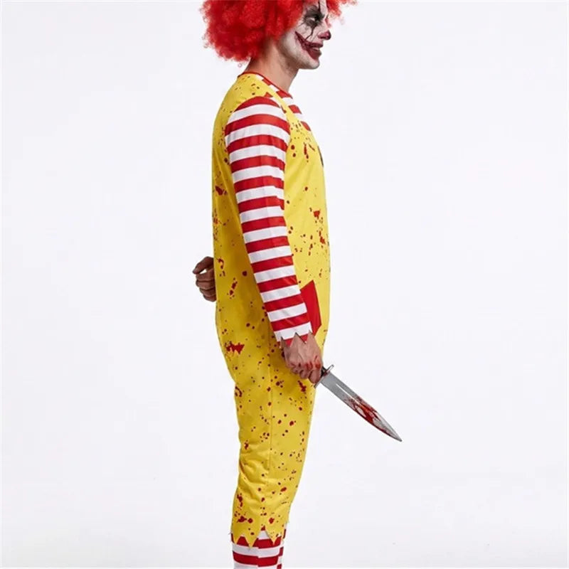 Adult Killer Clown Costume Set – Striped Long-Sleeve Jumpsuit with Matching Socks, Scary Halloween Carnival Outfit, Haunted House & Cosplay Costume