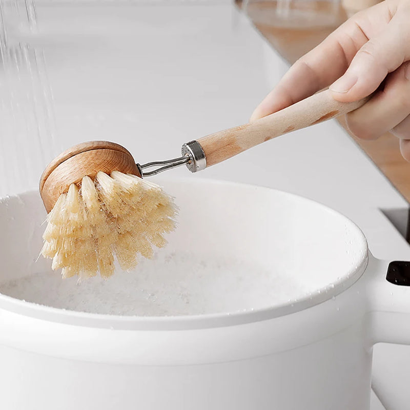 Vilda Bamboo Kitchen Cleaning Brush Natural Dishes Pots Pans Sink Washing Brush Eco-friendly Clean Scrubber with Draining Storage Tray