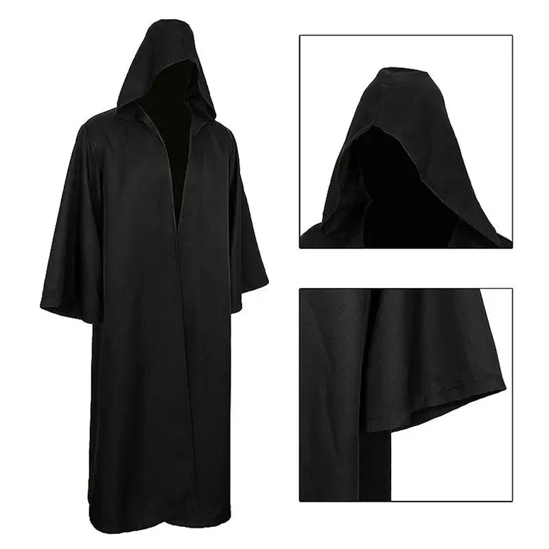 Medieval Plague Doctor Mask & Cloak Costume Set for Adults & Kids, Black Hooded Robe for Halloween Cosplay, Roleplay & Parties