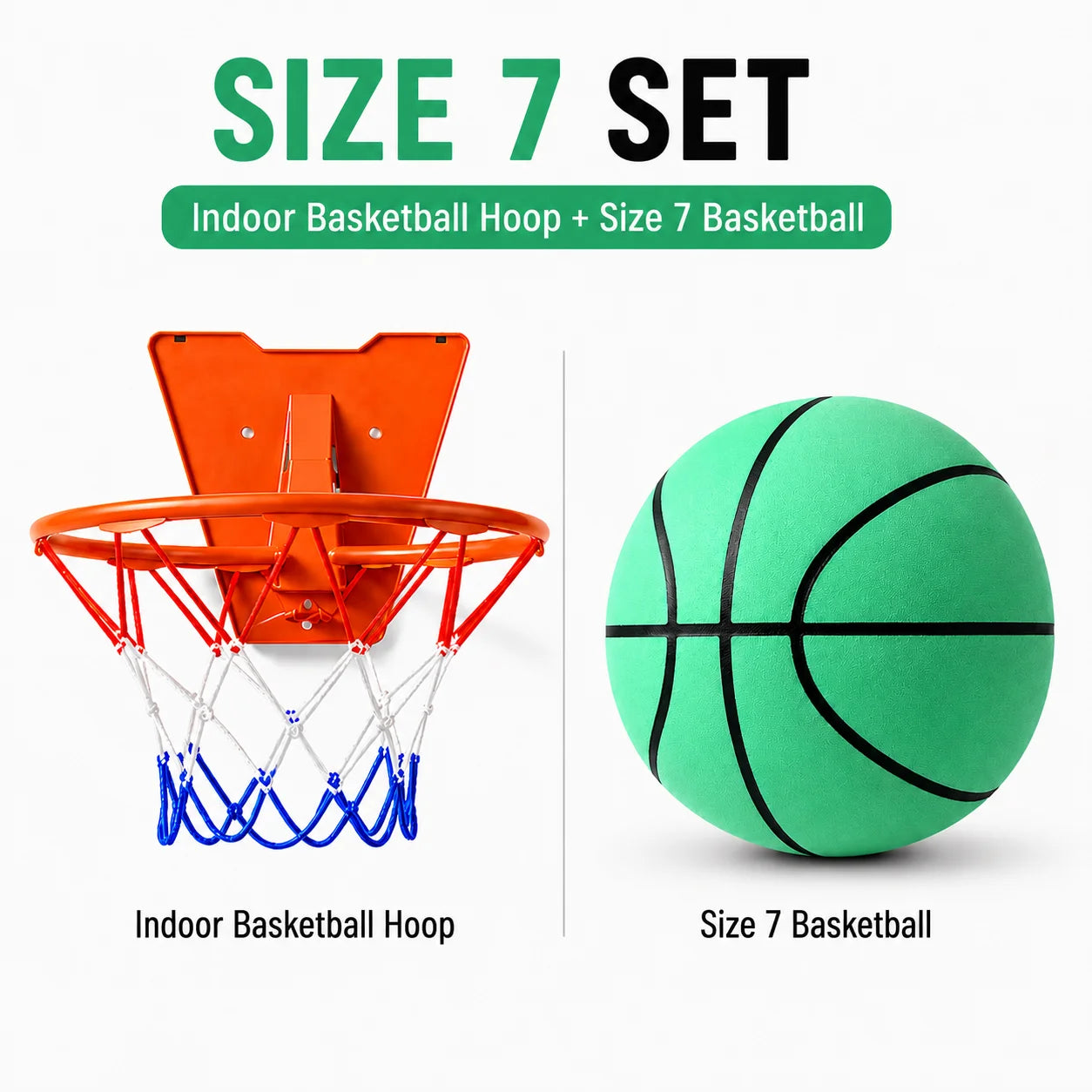 Silent Basketball Hoop Set, Indoor Foam Basketball with Mini Hoop, No Noise Training Ball for Home, Apartment & Kids Practice