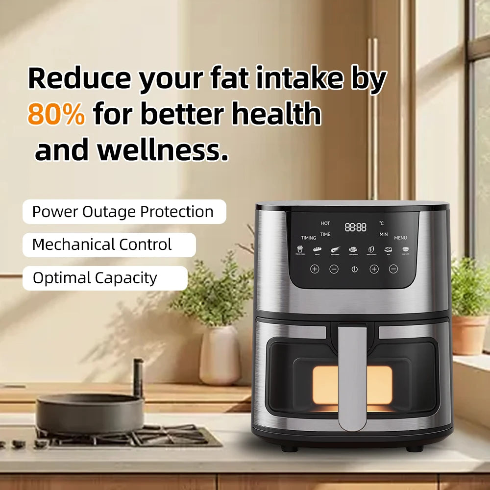 DIVEDEER 4L Household Visual Air Fryer - Large Capacity, Multifunctional, Stainless Steel Design for Home Use (Freidora Aire)