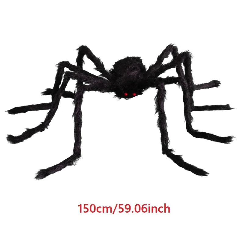 Giant Black Plush Spider Halloween Decoration – 30–200cm Scary Spider Prop for Haunted Houses, Indoor & Outdoor Parties and Horror Decor