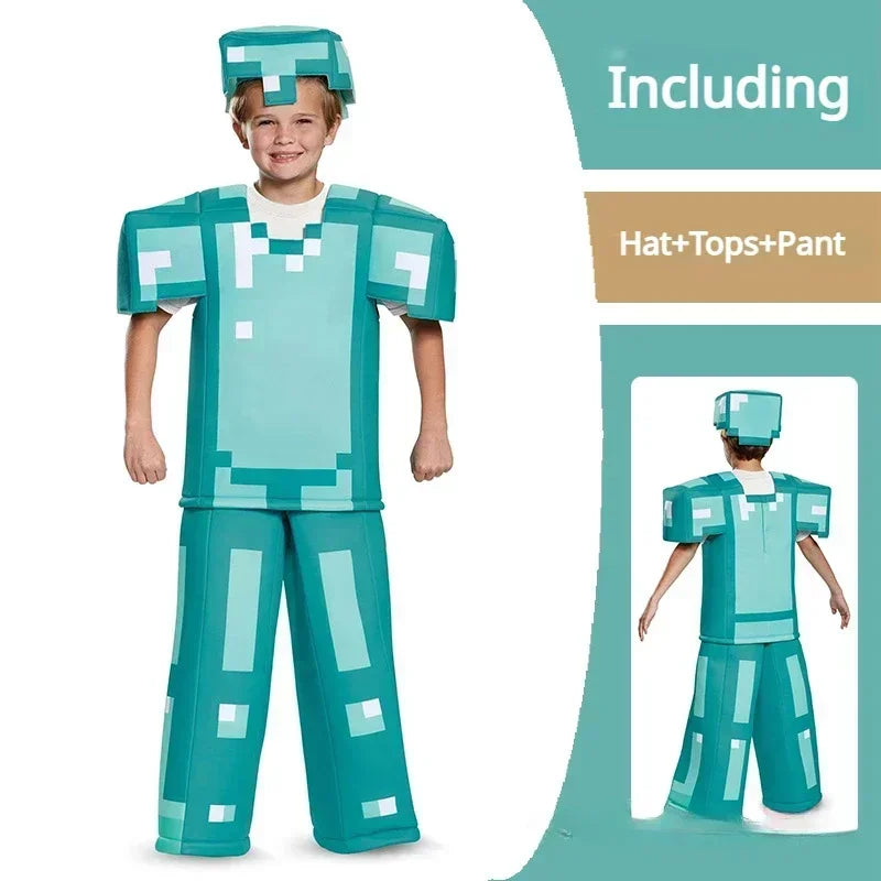 Pixel Adventure Role-Play Costume Set for Kids – Game-Inspired Boys' & Girls' Outfit for Holiday Parties, Stage Performances & Christmas Gifts