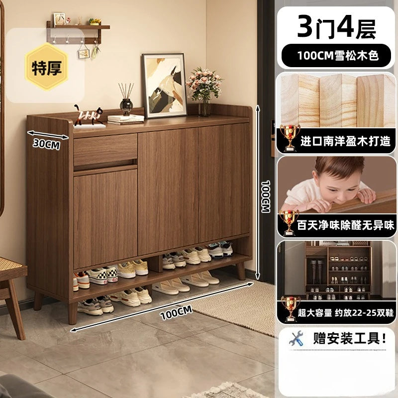MOYU Multi-Function Pine Wood Shoe Cabinet Storage Furnitur Modern Freestanding Entryway Shoe Rack with Home Organization Furniture