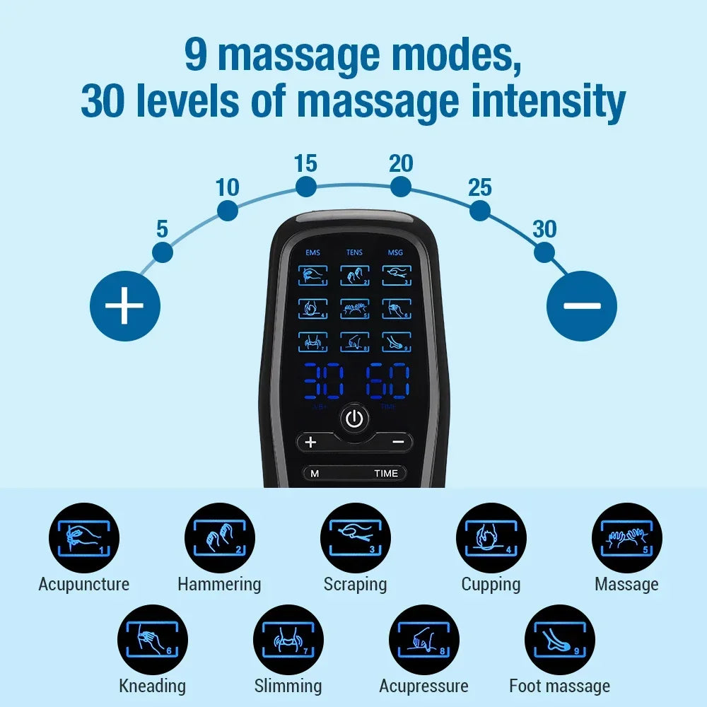 EMS Tens Muscle Stimulator Electric Full Body Massager 9 Modes 30 Levels Digital Pulse Physical Therapy Simulate Back Massage