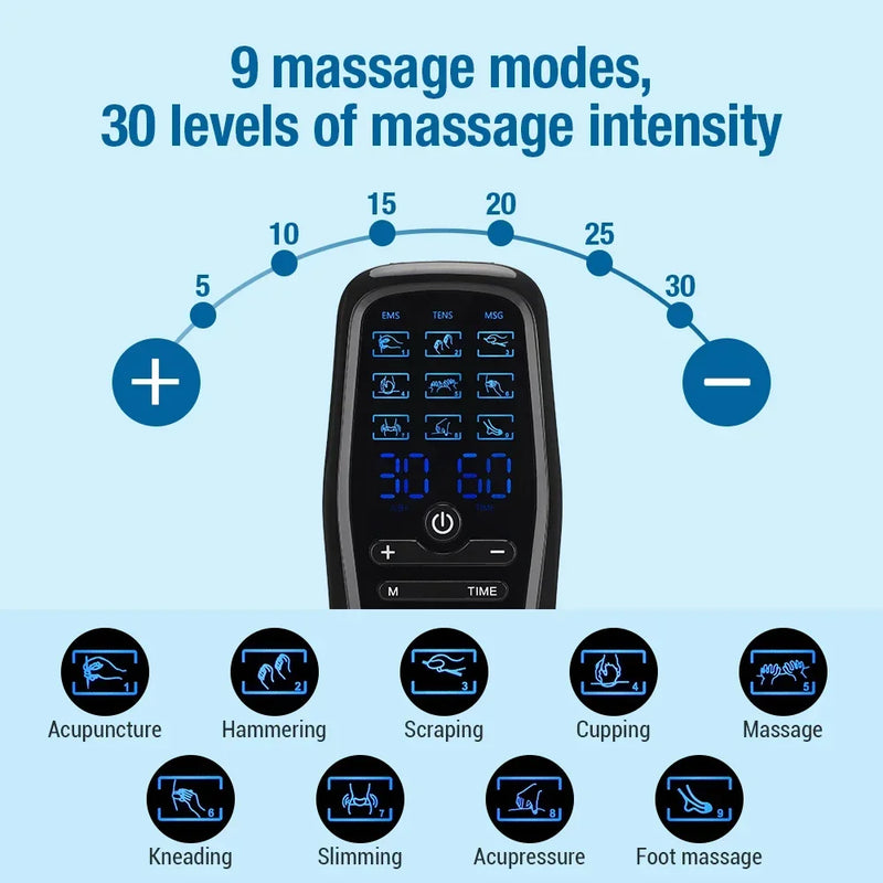 EMS Tens Muscle Stimulator Electric Full Body Massager 9 Modes 30 Levels Digital Pulse Physical Therapy Simulate Back Massage