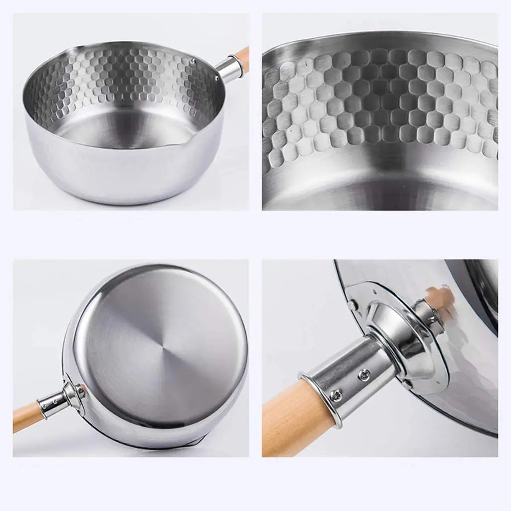 MYVIT Stainless Steel Saucepan with Lid Solid wood handle with hook Multipurpose Saucepan with Pour Spouts, Sauce Pot, Cooking Pot