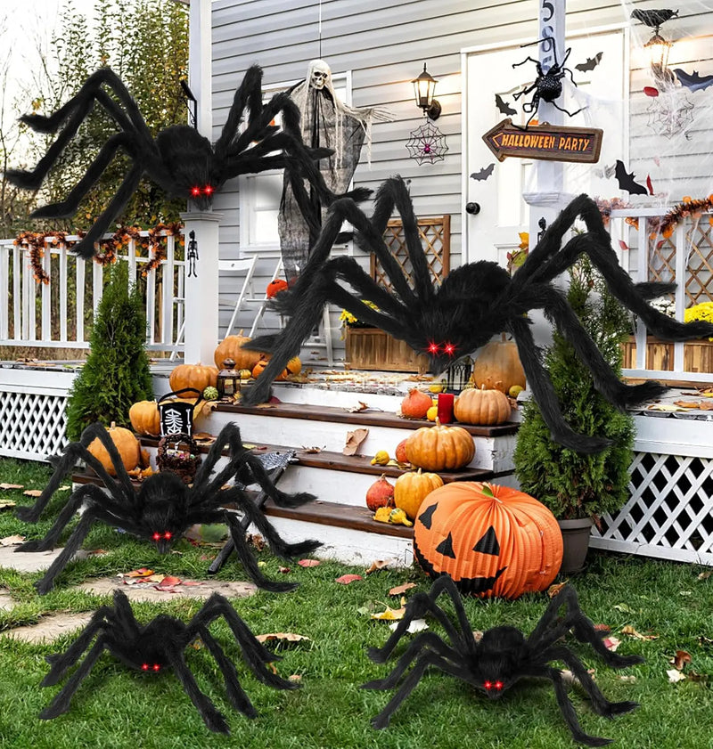Giant Black Plush Spider Halloween Decoration – 30–200cm Scary Spider Prop for Haunted Houses, Indoor & Outdoor Parties and Horror Decor