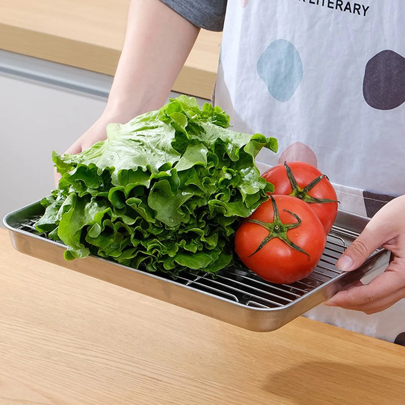 KitchenAed Roasting Pan with Wire Rack Cake Baking BBQ Pan Tray Plate Oven Brownie Rack Cooking Roasting Grilling Tool
