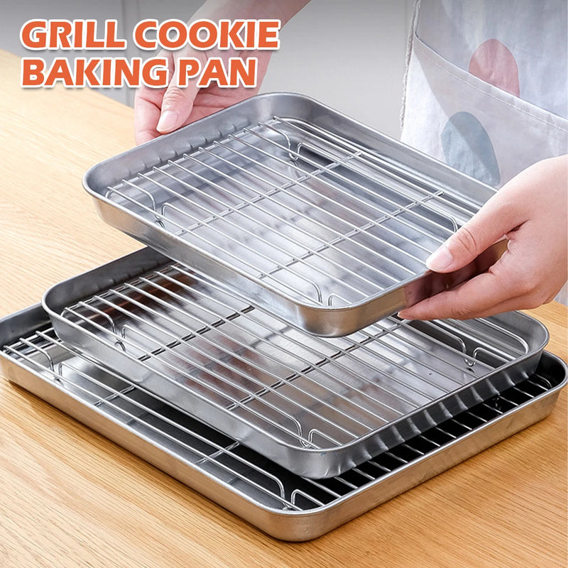 KitchenAed Roasting Pan with Wire Rack Cake Baking BBQ Pan Tray Plate Oven Brownie Rack Cooking Roasting Grilling Tool