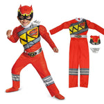 Red Dino Ranger Kids Costume – Dinosaur-Themed Muscle Jumpsuit, Superhero Cosplay Outfit for Halloween, Carnival & Dress-Up Parties
