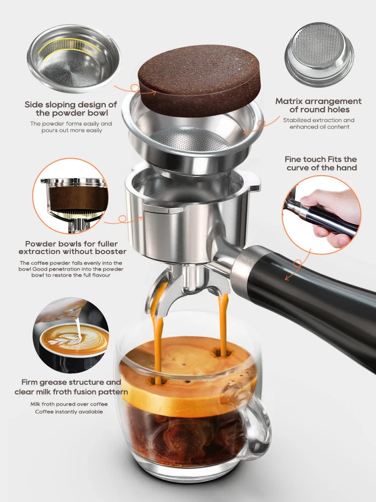 HiBREW 20Bar Semi Automatic Espresso Coffee Machine Temperature Adjustable 58mm Portafilter Cold/Hot Coffee Maker Metal