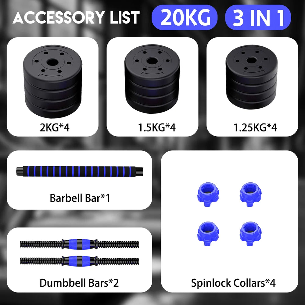 PORIYA 20kg 40kg Dumbbell Set Adjustable Barbell Kettlebell Home Gym Fitness