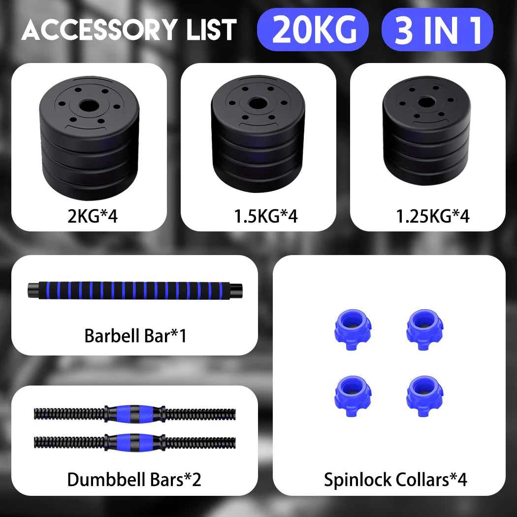 PORIYA 20kg 40kg Dumbbell Set Adjustable Barbell Kettlebell Home Gym Fitness