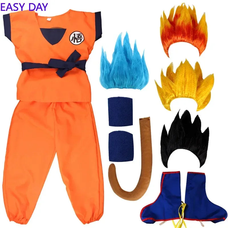 NEW Goku Cosplay Costume for Kids & Adults – Son Goku Super Saiyan Training Suit with Wig, Party Outfit