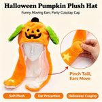 Halloween Moving Ear Plush Hat – Pumpkin, Skeleton & Monster Cartoon Cosplay Hat with Press-to-Jump Ears