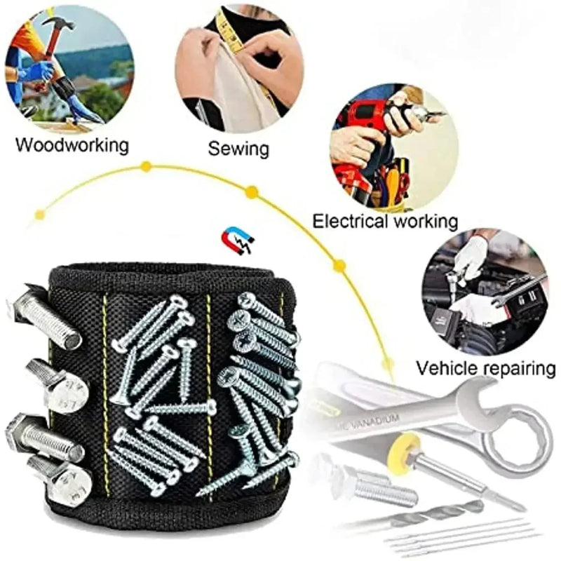 5 Rows 15 Magnets Powerful Magnetic Tool Magnetic Wristband Secure Screws Nails Drill Bits Strong Magnetic Wrist Tool Kits Parts Best for Father's Day