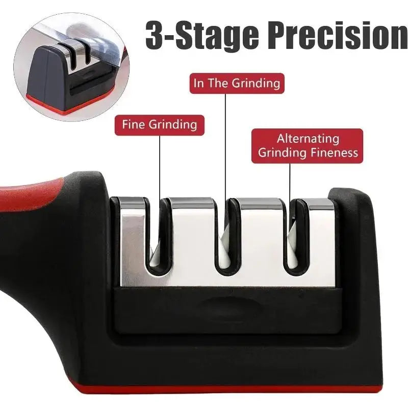 MasterBro 3-Segment Knife Sharpener Knife Sharpeners for Kitchen Knives Stainless Steel Three-Purpose Sharpening Stone for Kitchen Tools