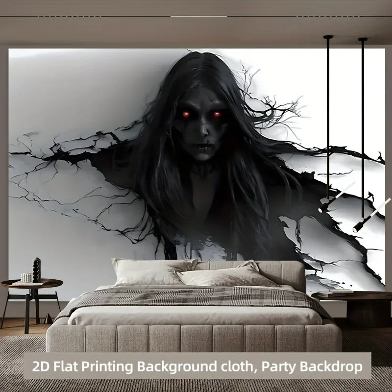 3D Horror Ghost Tapestry – Red-Eyed Phantom Wall Hanging, Halloween Haunted House Decor for Bedroom, Dorm, Parties & Background Displays