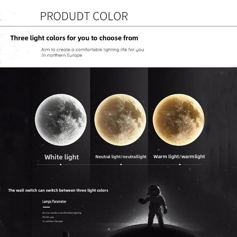 Nawongo Dimmable Indoor Creative Wall Mounted Ceiling Light Creative Bedside Living Room Round Decoration Modern LED Moon Wall 50cm Wall Light