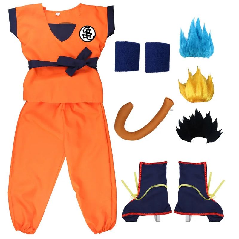 NEW Goku Cosplay Costume for Kids & Adults – Son Goku Super Saiyan Training Suit with Wig, Party Outfit