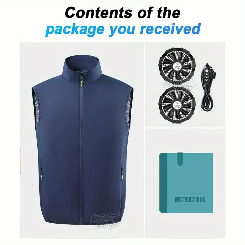 Lightweight Outdoor Cooling Vest - Men's 3-Speed 9-Blade Fan System for Camping, Fishing, Construction & Heat Relief
