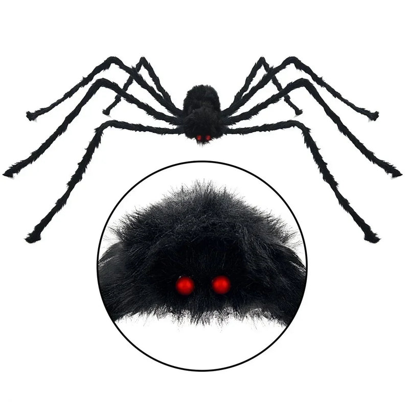 Giant Black Plush Spider Halloween Decoration – 30–200cm Scary Spider Prop for Haunted Houses, Indoor & Outdoor Parties and Horror Decor