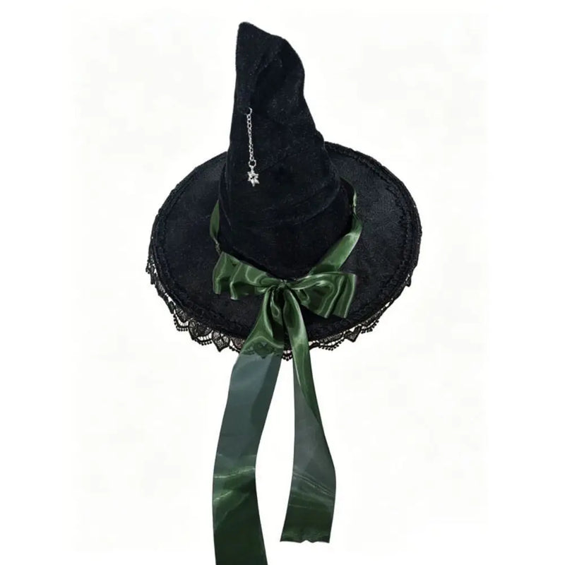 Gothic Lolita Witch Hat – Satin Bow, Lace & Star Pendant Bendable Masquerade Costume Hat for Women, Halloween Party & Cosplay