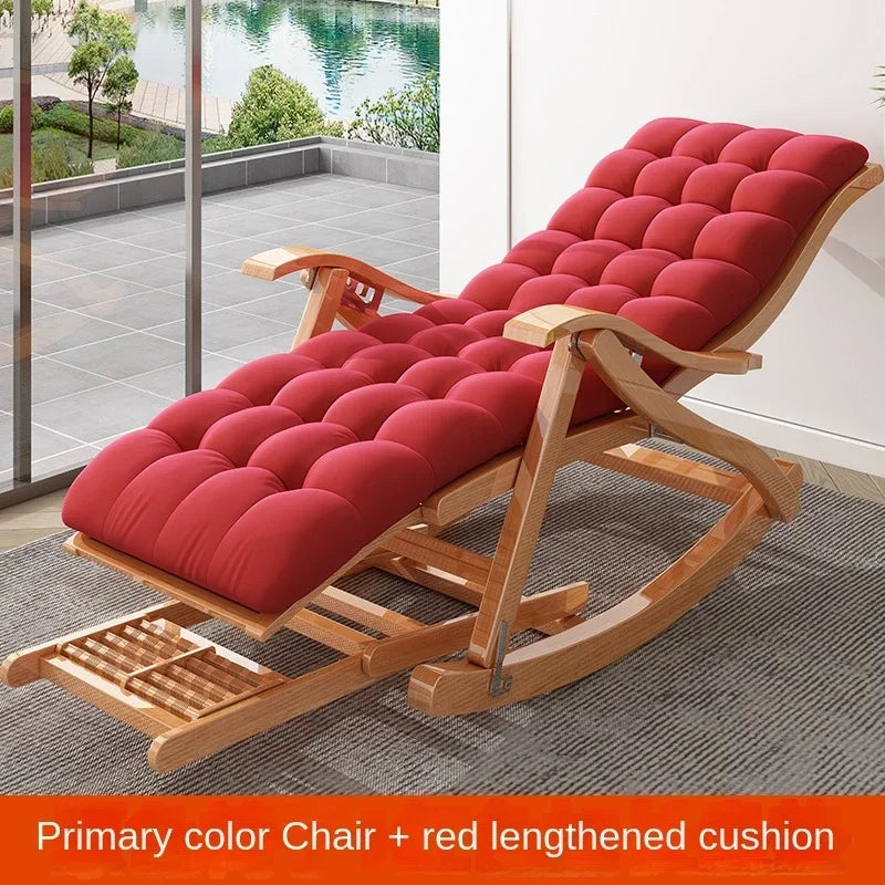 UVR Recliner Folding Rocking Chair Living Room Armchair Bed Office Lunch Break Nap Backrest Stool Bamboo Chaise Longue
