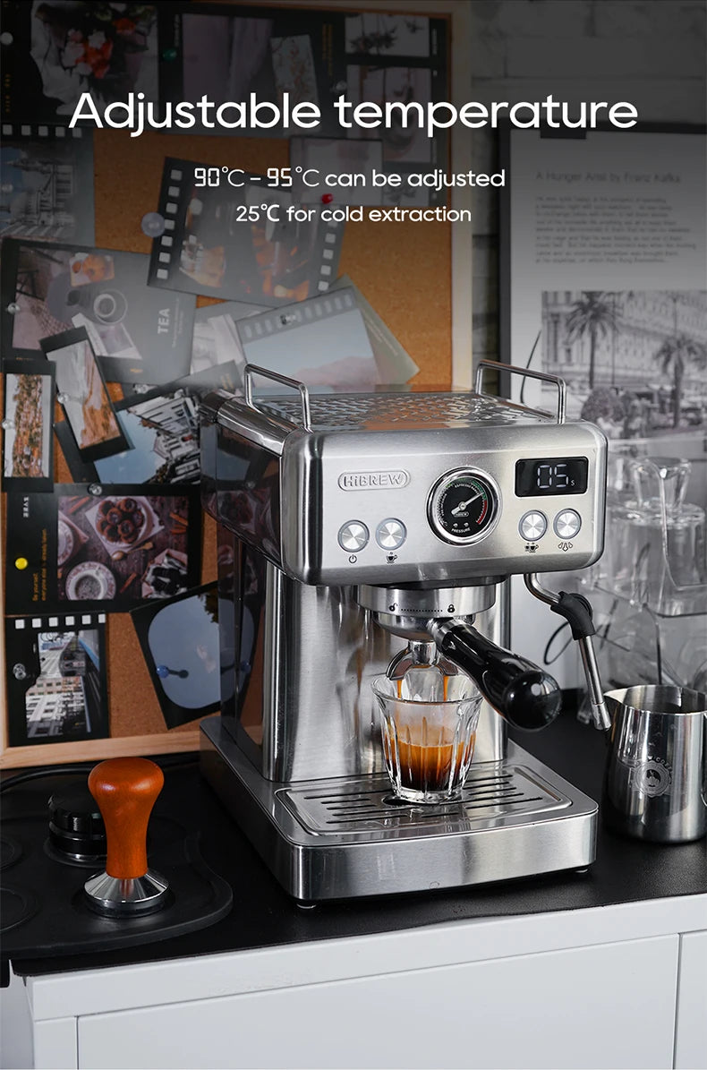 HiBREW 20Bar Semi Automatic Espresso Coffee Machine Temperature Adjustable 58mm Portafilter Cold/Hot Coffee Maker Metal